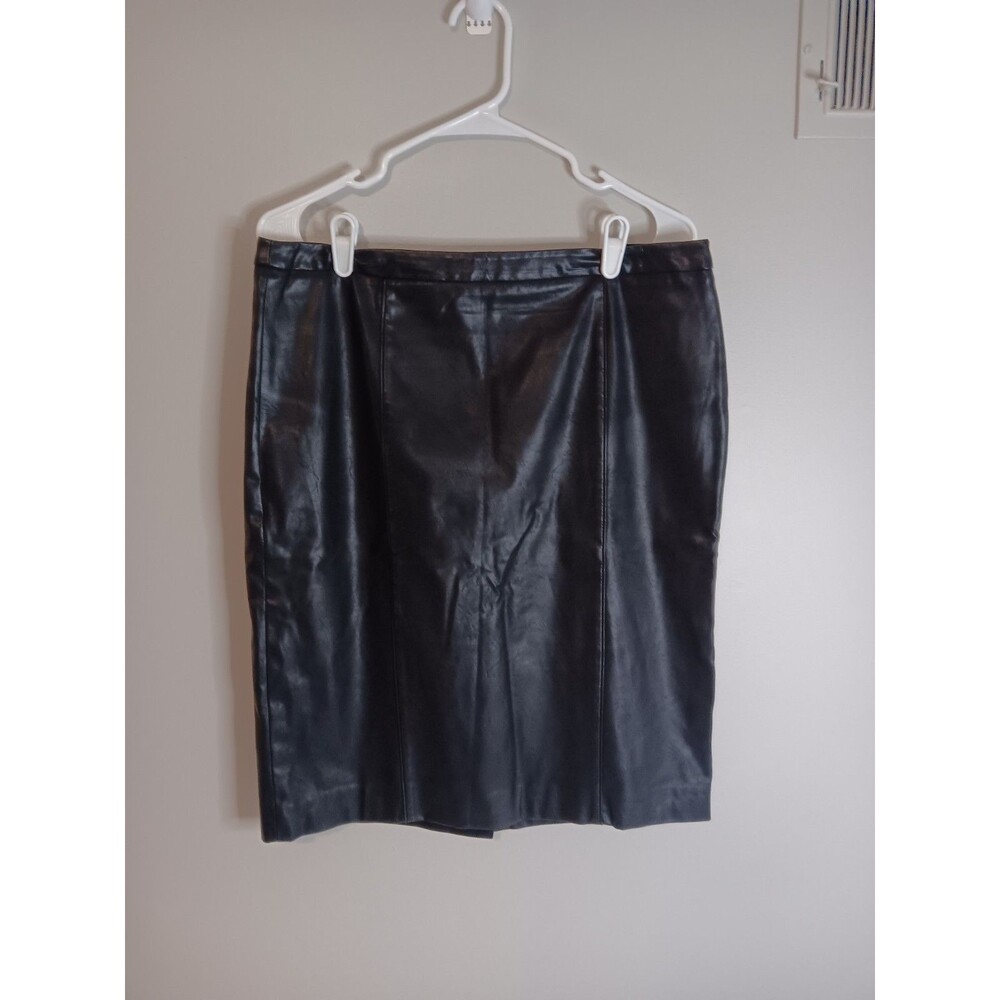 Calvin Klein Womens Faux Leather Skirt Pencil Straight Black Sz 12